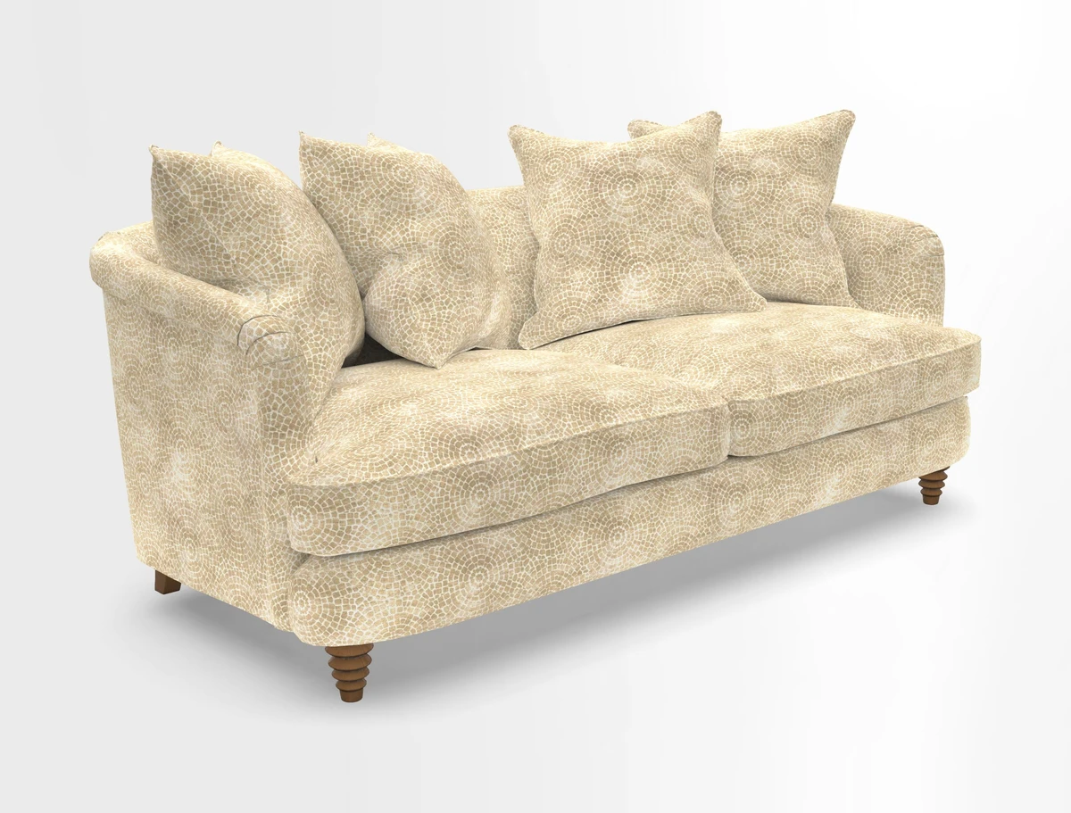 Helmsley 3 Seater Sofa in Mohair Velvet Fir Green with Seat and Back Cushions in RHS Collection Trailing Vine Olive and Small Trailing Ivy Olive