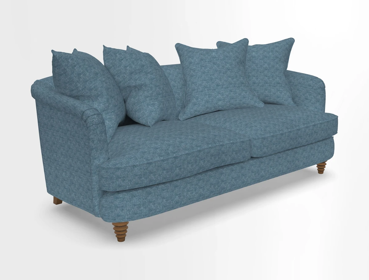 Helmsley 3 Seater Sofa in Mohair Velvet Fir Green with Seat and Back Cushions in RHS Collection Trailing Vine Olive and Small Trailing Ivy Olive