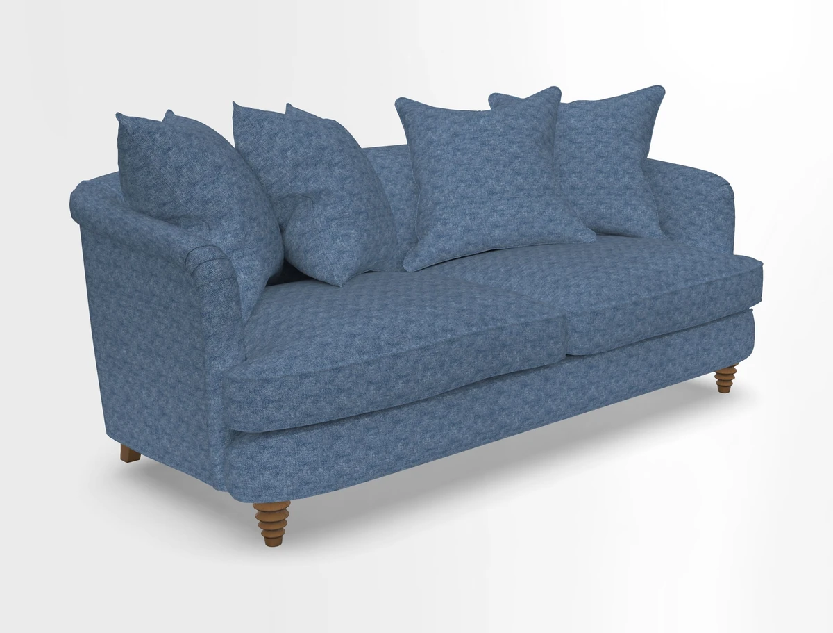 Helmsley 3 Seater Sofa in Mohair Velvet Fir Green with Seat and Back Cushions in RHS Collection Trailing Vine Olive and Small Trailing Ivy Olive
