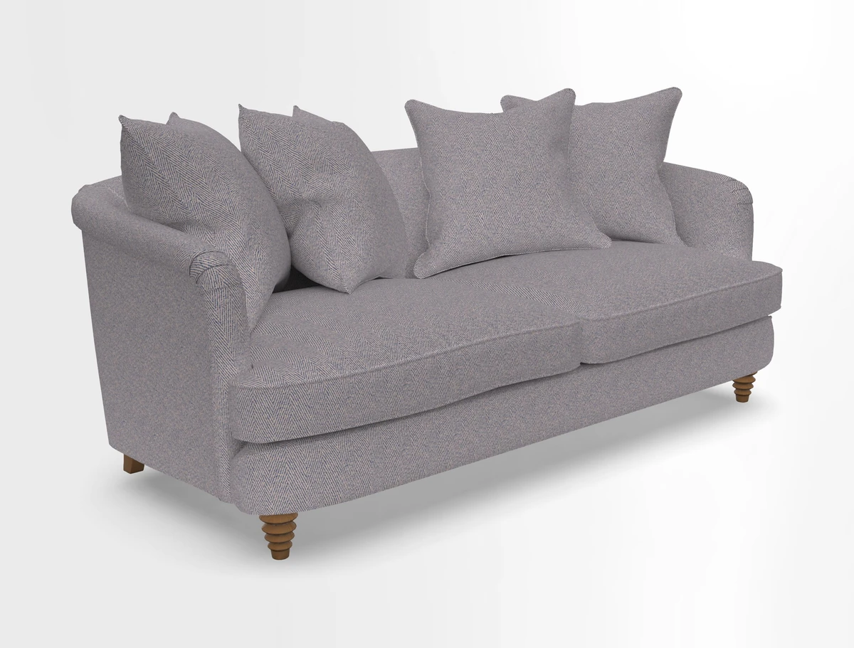 Helmsley 3 Seater Sofa in Mohair Velvet Fir Green with Seat and Back Cushions in RHS Collection Trailing Vine Olive and Small Trailing Ivy Olive
