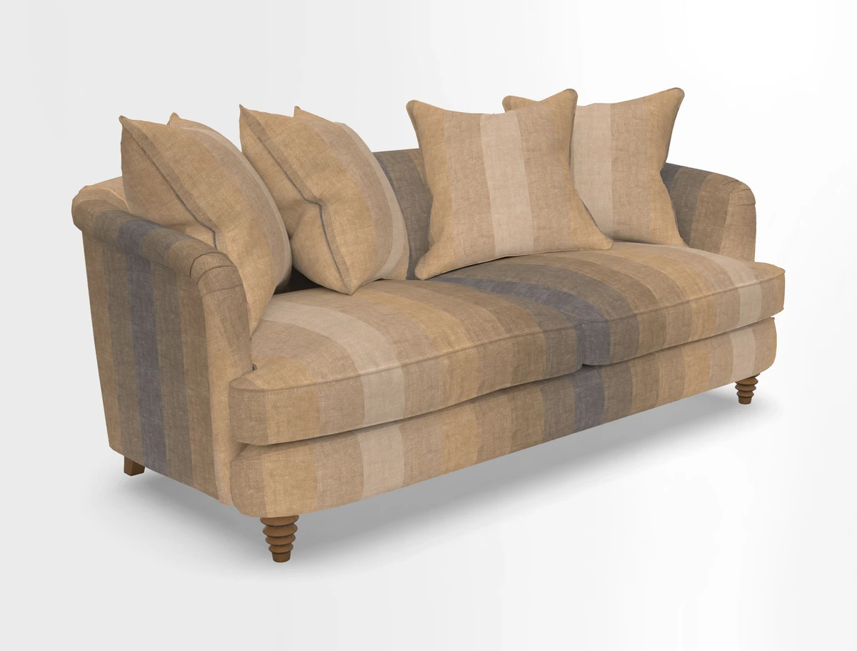 Helmsley 3 Seater Sofa in Mohair Velvet Fir Green with Seat and Back Cushions in RHS Collection Trailing Vine Olive and Small Trailing Ivy Olive