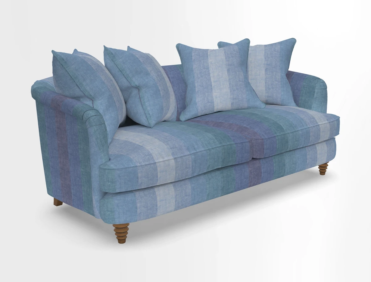 Helmsley 3 Seater Sofa in Mohair Velvet Fir Green with Seat and Back Cushions in RHS Collection Trailing Vine Olive and Small Trailing Ivy Olive