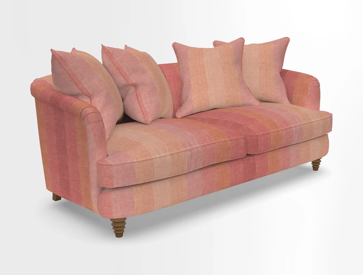 Helmsley 3 Seater Sofa in Mohair Velvet Fir Green with Seat and Back Cushions in RHS Collection Trailing Vine Olive and Small Trailing Ivy Olive