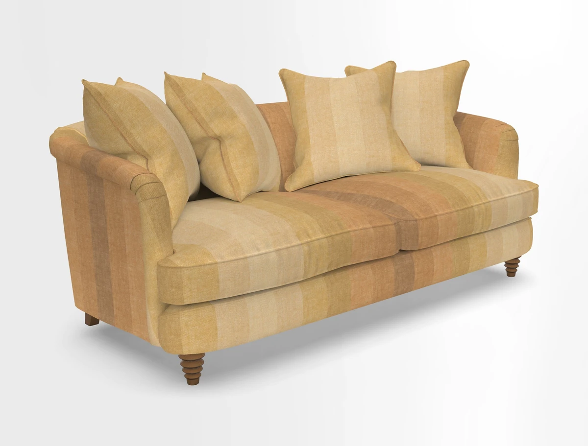 Helmsley 3 Seater Sofa in Mohair Velvet Fir Green with Seat and Back Cushions in RHS Collection Trailing Vine Olive and Small Trailing Ivy Olive