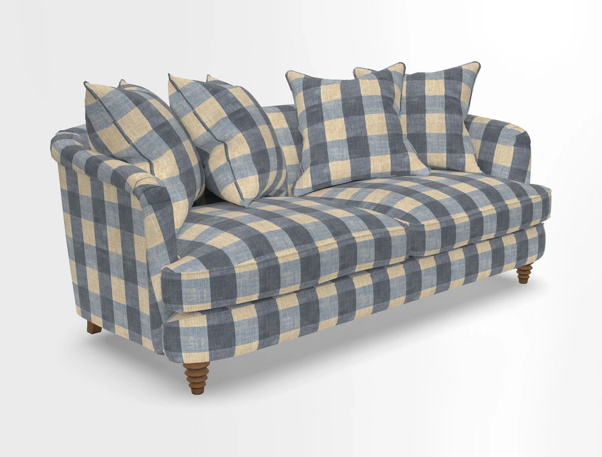 Helmsley 3 Seater Sofa in Mohair Velvet Fir Green with Seat and Back Cushions in RHS Collection Trailing Vine Olive and Small Trailing Ivy Olive