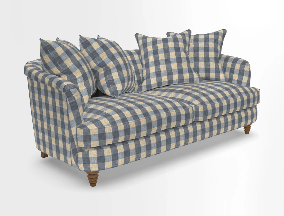 Helmsley 3 Seater Sofa in Mohair Velvet Fir Green with Seat and Back Cushions in RHS Collection Trailing Vine Olive and Small Trailing Ivy Olive