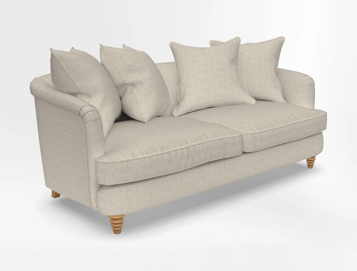 Helmsley 3 Seater Sofa in Mohair Velvet Fir Green with Seat and Back Cushions in RHS Collection Trailing Vine Olive and Small Trailing Ivy Olive