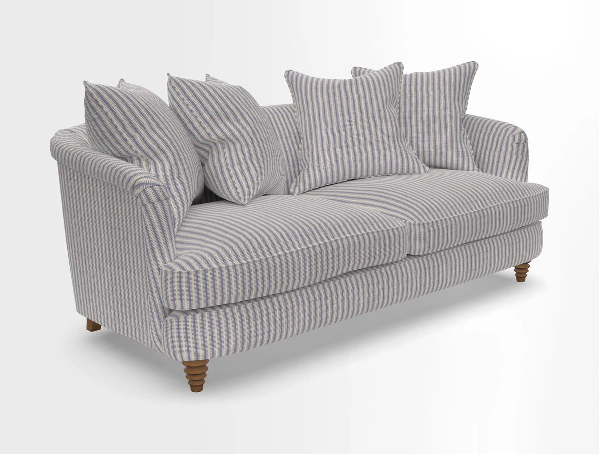 Helmsley 3 Seater Sofa in Mohair Velvet Fir Green with Seat and Back Cushions in RHS Collection Trailing Vine Olive and Small Trailing Ivy Olive