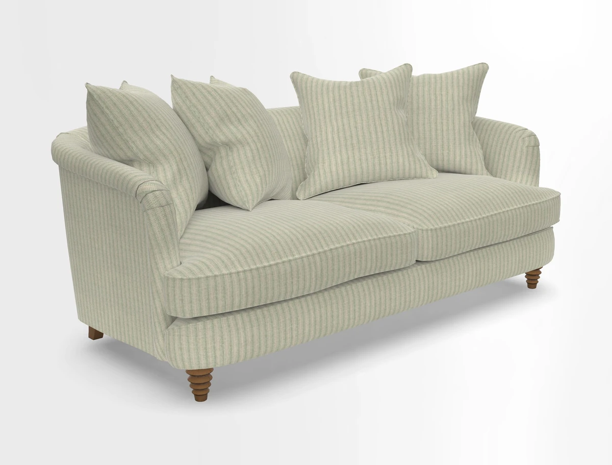 Helmsley 3 Seater Sofa in Mohair Velvet Fir Green with Seat and Back Cushions in RHS Collection Trailing Vine Olive and Small Trailing Ivy Olive