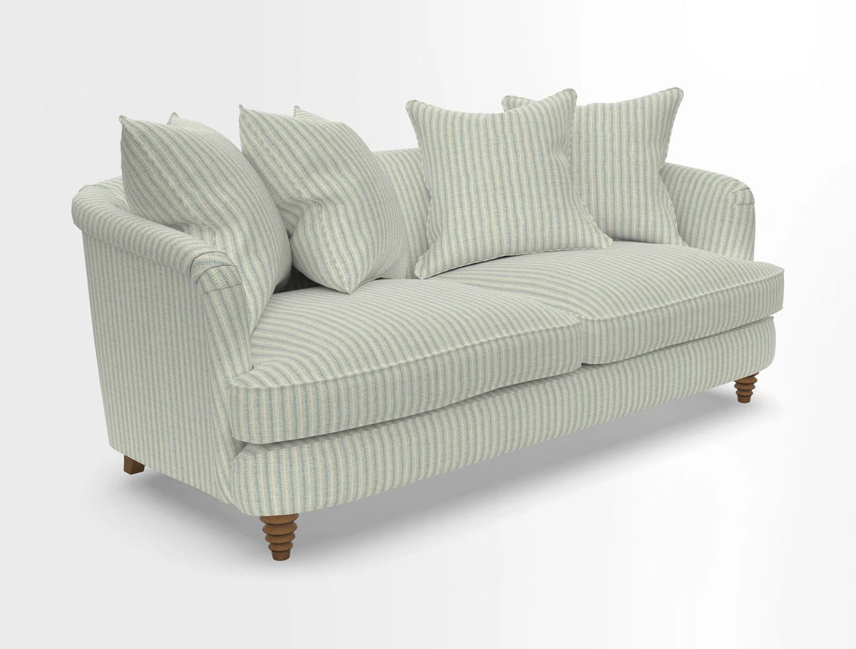 Helmsley 3 Seater Sofa in Mohair Velvet Fir Green with Seat and Back Cushions in RHS Collection Trailing Vine Olive and Small Trailing Ivy Olive