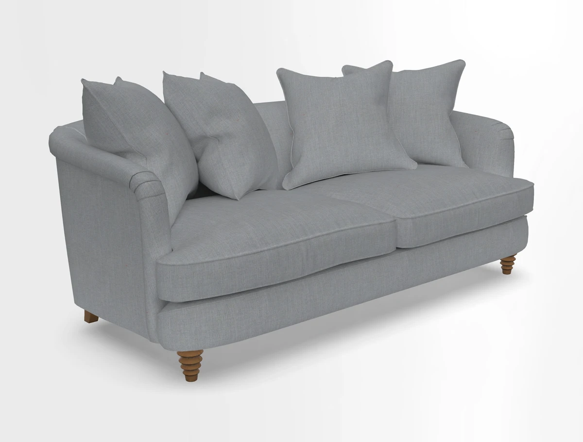 Helmsley 3 Seater Sofa in Mohair Velvet Fir Green with Seat and Back Cushions in RHS Collection Trailing Vine Olive and Small Trailing Ivy Olive