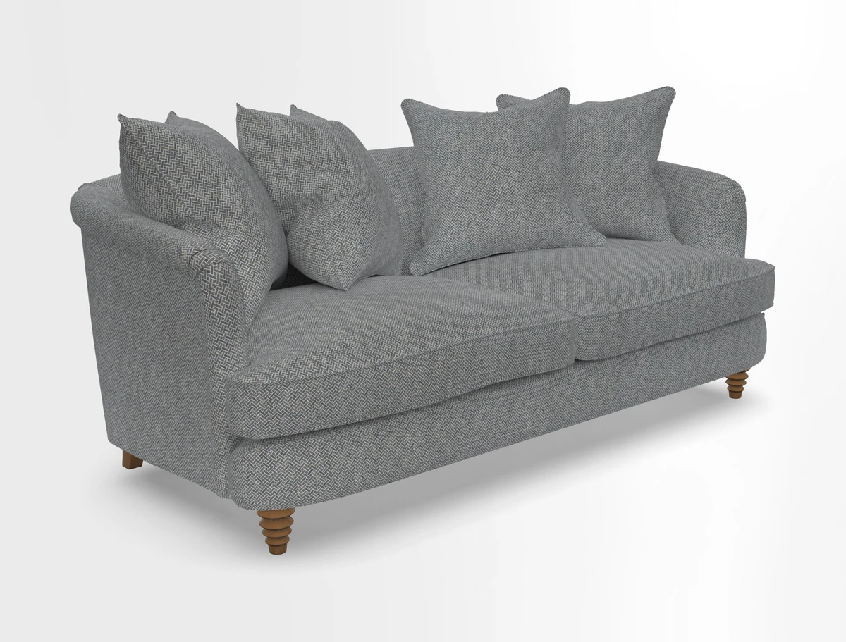 Helmsley 3 Seater Sofa in Mohair Velvet Fir Green with Seat and Back Cushions in RHS Collection Trailing Vine Olive and Small Trailing Ivy Olive