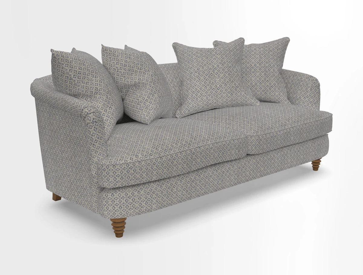 Helmsley 3 Seater Sofa in Mohair Velvet Fir Green with Seat and Back Cushions in RHS Collection Trailing Vine Olive and Small Trailing Ivy Olive