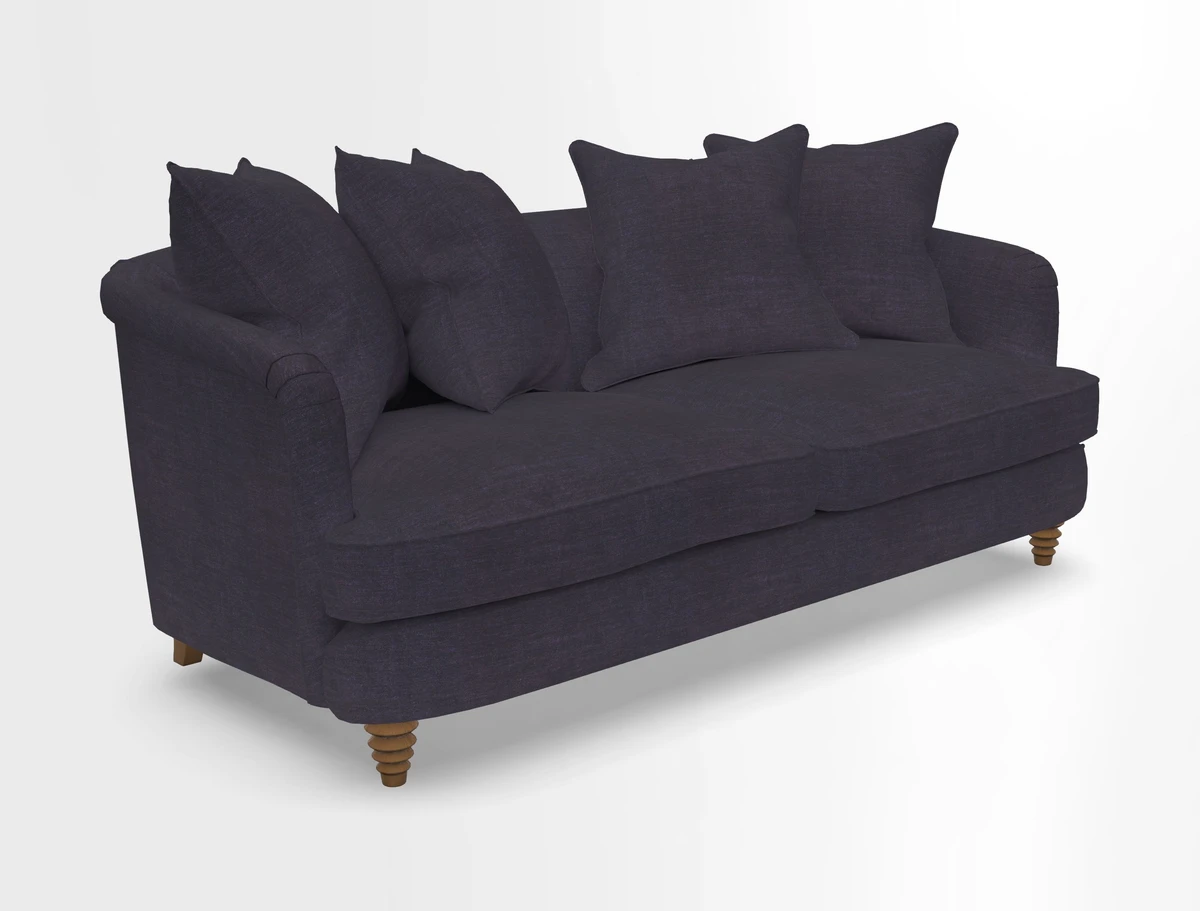 Helmsley 3 Seater Sofa in Mohair Velvet Fir Green with Seat and Back Cushions in RHS Collection Trailing Vine Olive and Small Trailing Ivy Olive