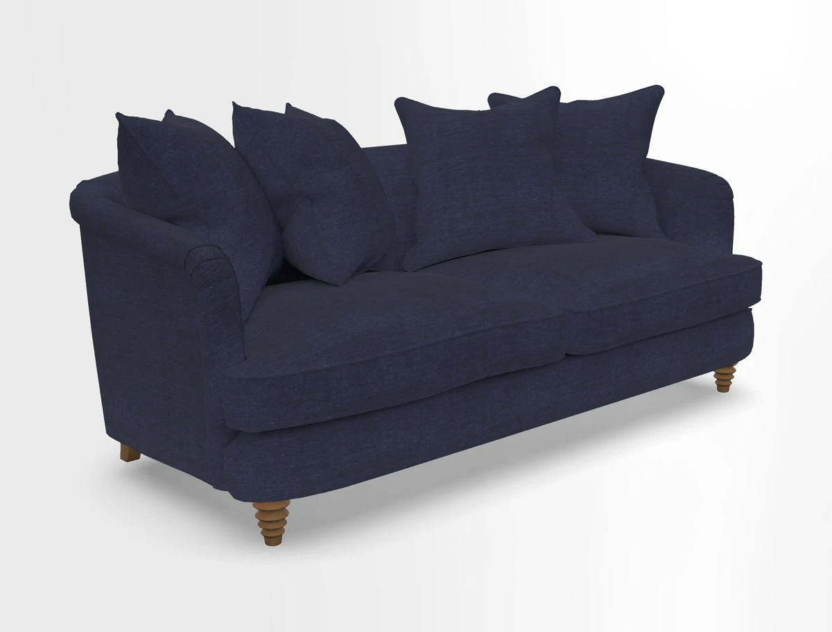 Helmsley 3 Seater Sofa in Mohair Velvet Fir Green with Seat and Back Cushions in RHS Collection Trailing Vine Olive and Small Trailing Ivy Olive
