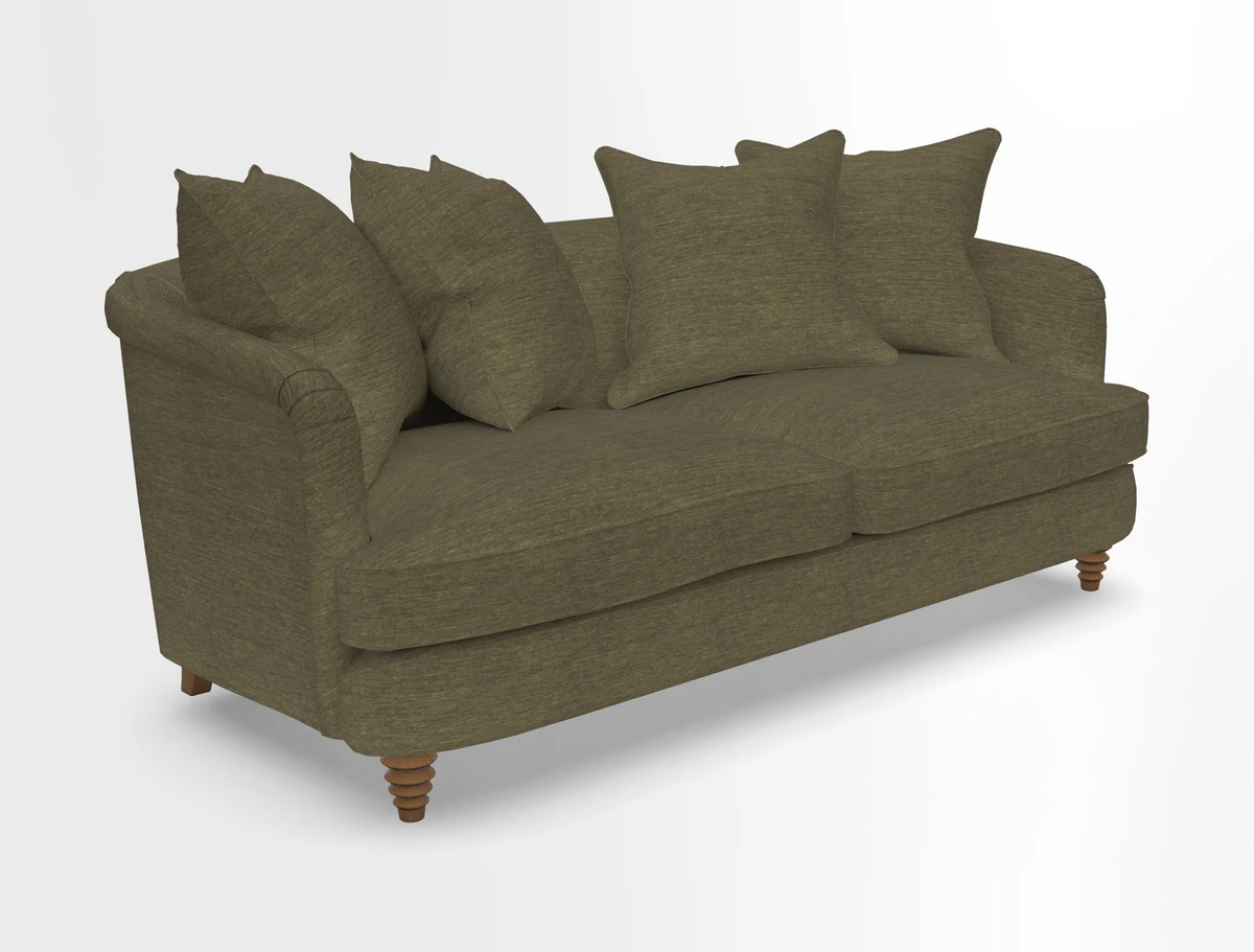 Helmsley 3 Seater Sofa in Mohair Velvet Fir Green with Seat and Back Cushions in RHS Collection Trailing Vine Olive and Small Trailing Ivy Olive