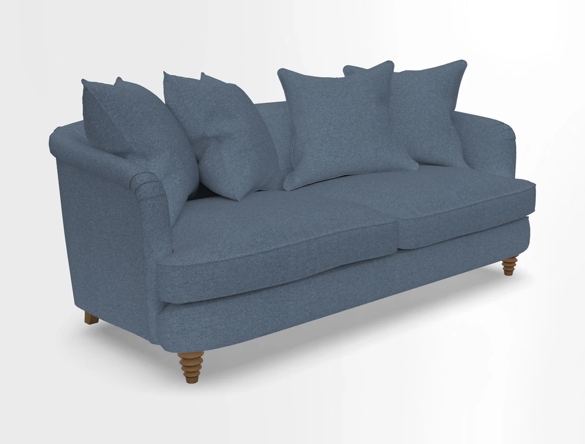 Helmsley 3 Seater Sofa in Mohair Velvet Fir Green with Seat and Back Cushions in RHS Collection Trailing Vine Olive and Small Trailing Ivy Olive