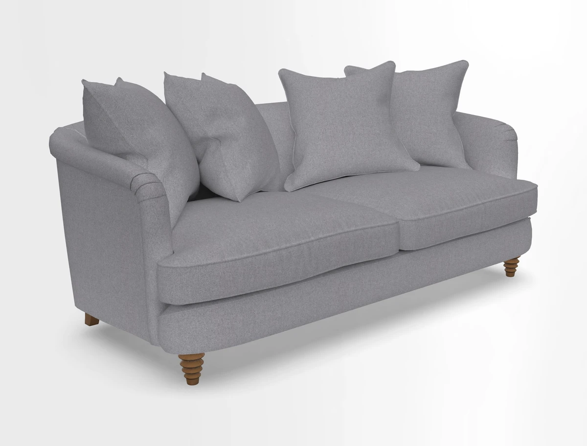 Helmsley 3 Seater Sofa in Mohair Velvet Fir Green with Seat and Back Cushions in RHS Collection Trailing Vine Olive and Small Trailing Ivy Olive