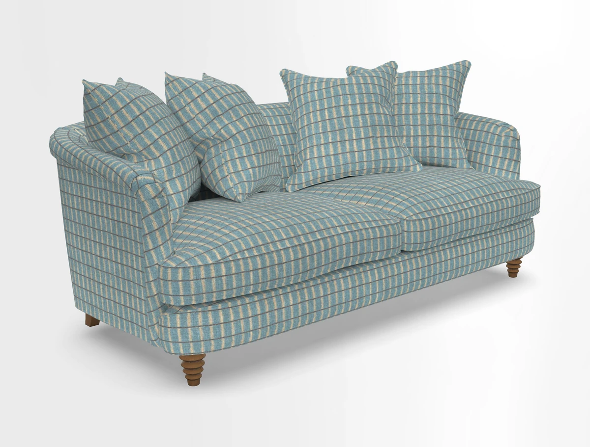 Helmsley 3 Seater Sofa in Mohair Velvet Fir Green with Seat and Back Cushions in RHS Collection Trailing Vine Olive and Small Trailing Ivy Olive