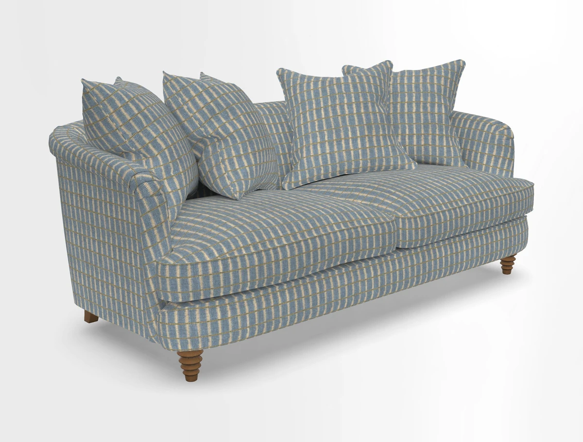 Helmsley 3 Seater Sofa in Mohair Velvet Fir Green with Seat and Back Cushions in RHS Collection Trailing Vine Olive and Small Trailing Ivy Olive