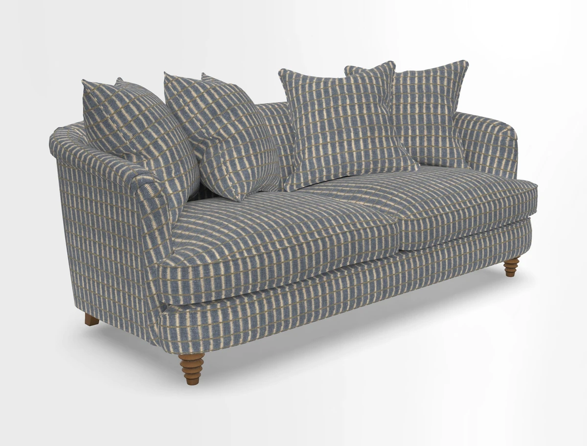 Helmsley 3 Seater Sofa in Mohair Velvet Fir Green with Seat and Back Cushions in RHS Collection Trailing Vine Olive and Small Trailing Ivy Olive