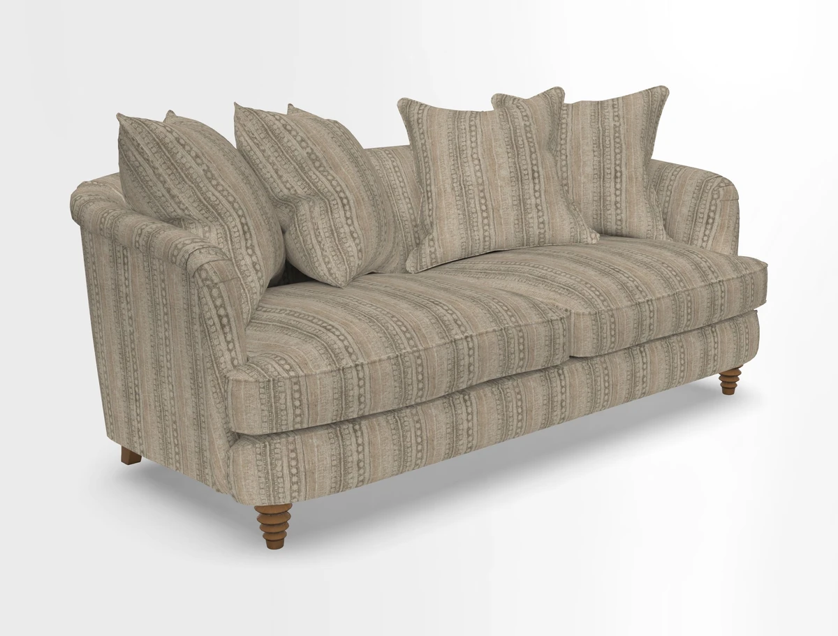 Helmsley 3 Seater Sofa in Mohair Velvet Fir Green with Seat and Back Cushions in RHS Collection Trailing Vine Olive and Small Trailing Ivy Olive