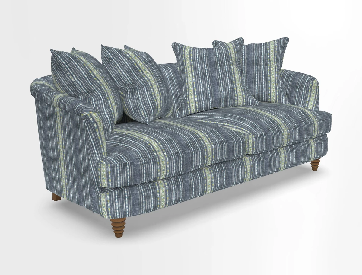Helmsley 3 Seater Sofa in Mohair Velvet Fir Green with Seat and Back Cushions in RHS Collection Trailing Vine Olive and Small Trailing Ivy Olive