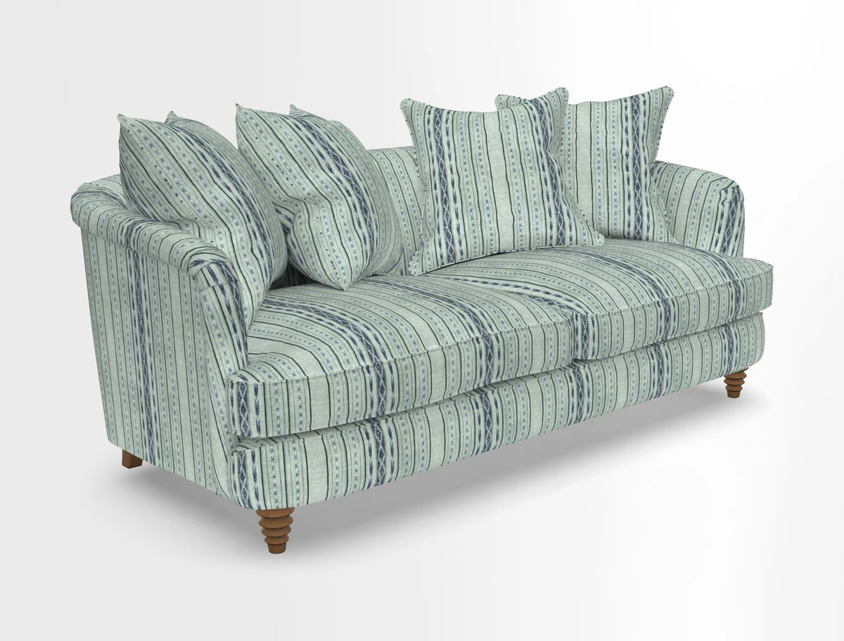 Helmsley 3 Seater Sofa in Mohair Velvet Fir Green with Seat and Back Cushions in RHS Collection Trailing Vine Olive and Small Trailing Ivy Olive