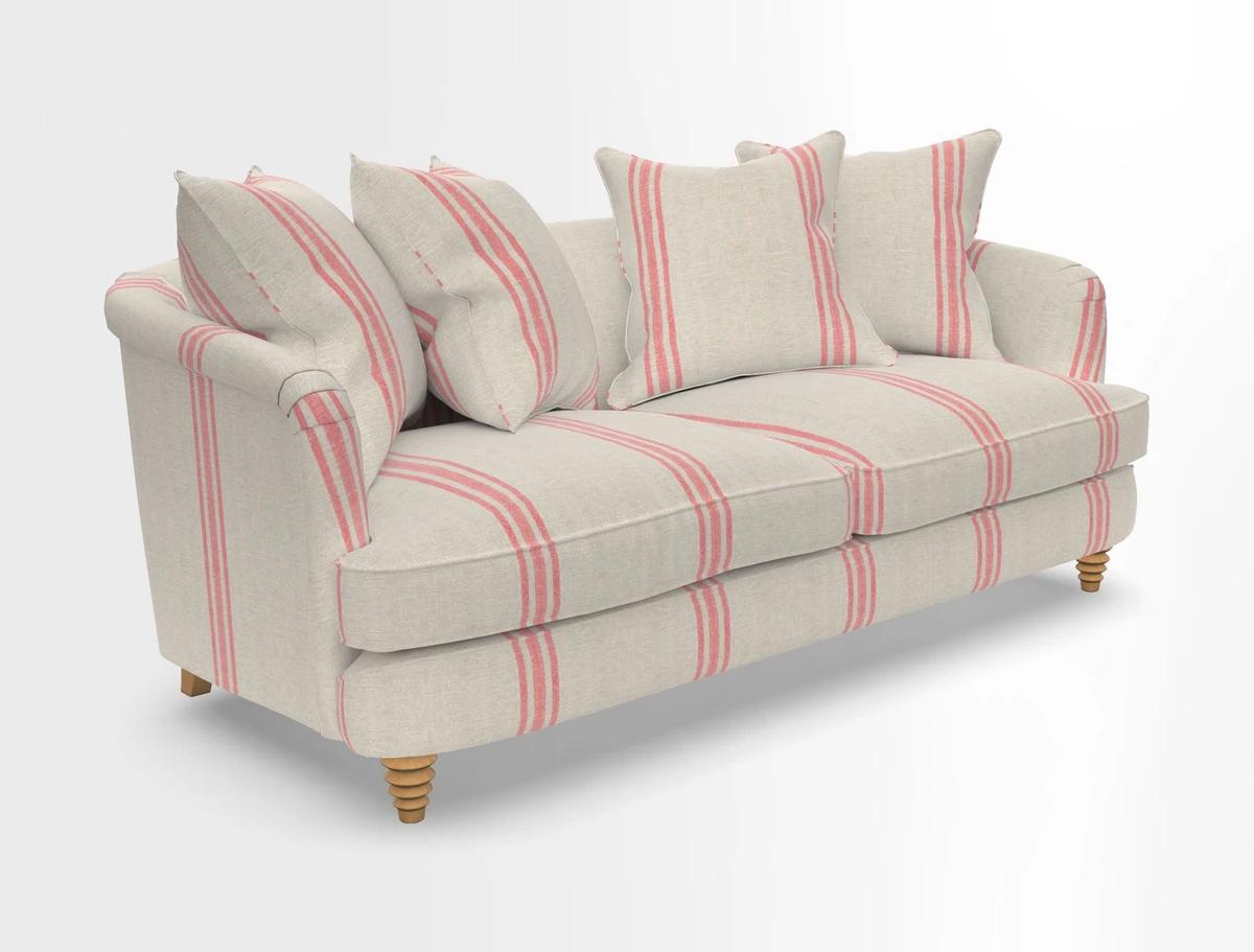 Helmsley 3 Seater Sofa in Mohair Velvet Fir Green with Seat and Back Cushions in RHS Collection Trailing Vine Olive and Small Trailing Ivy Olive