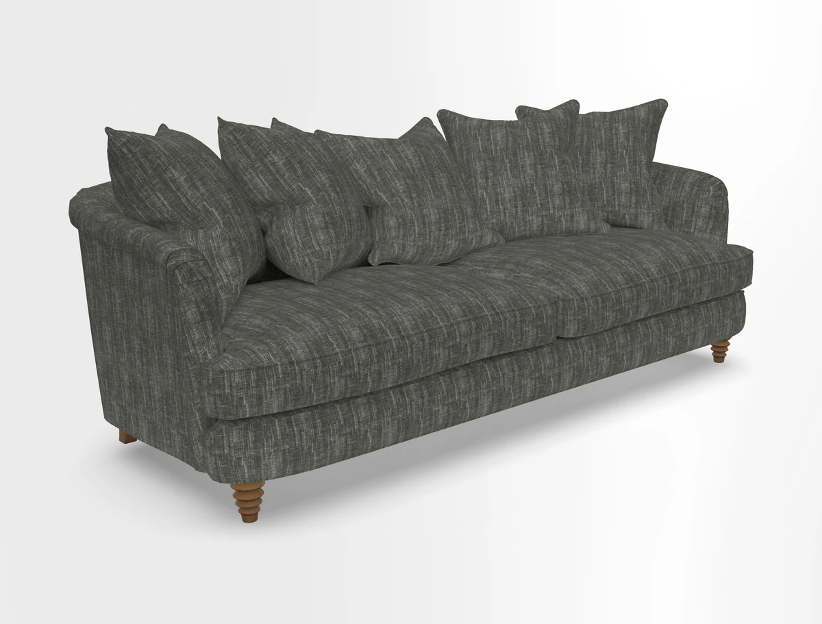 Helmsley Sofa in Mohair Velvet Fir Green with Seat and Back Cushions in RHS Collection Trailing Vine Olive and Small Trailing Ivy Olive
