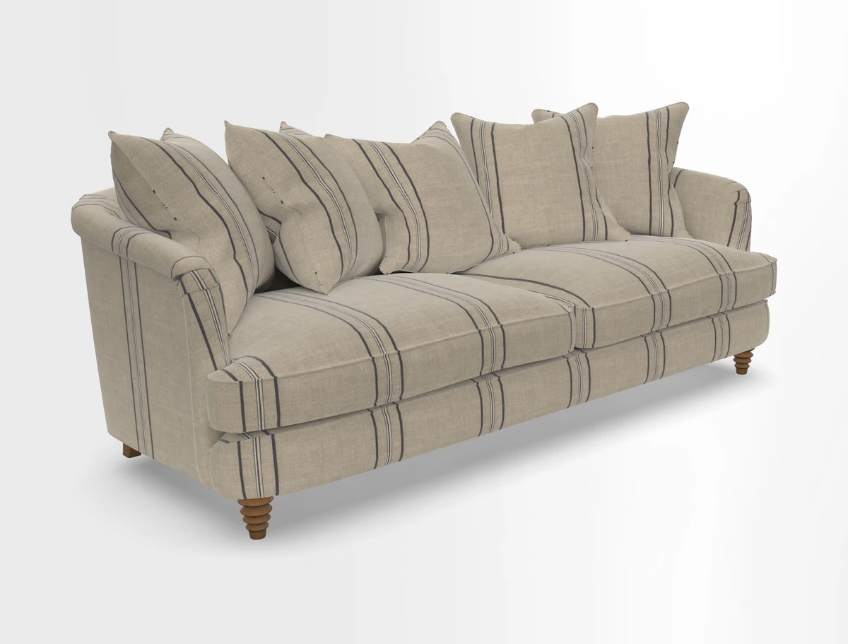 Helmsley Sofa in Mohair Velvet Fir Green with Seat and Back Cushions in RHS Collection Trailing Vine Olive and Small Trailing Ivy Olive