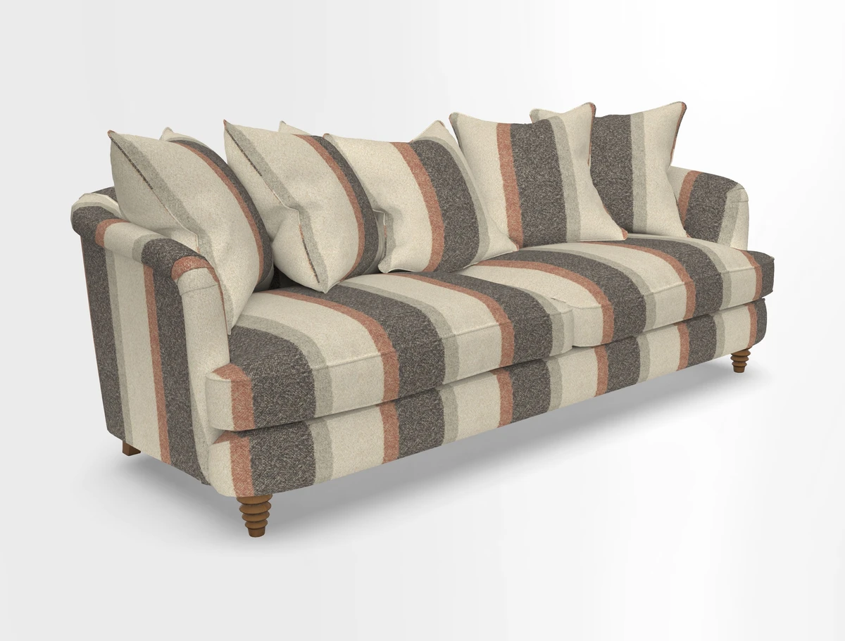 Helmsley Sofa in Mohair Velvet Fir Green with Seat and Back Cushions in RHS Collection Trailing Vine Olive and Small Trailing Ivy Olive