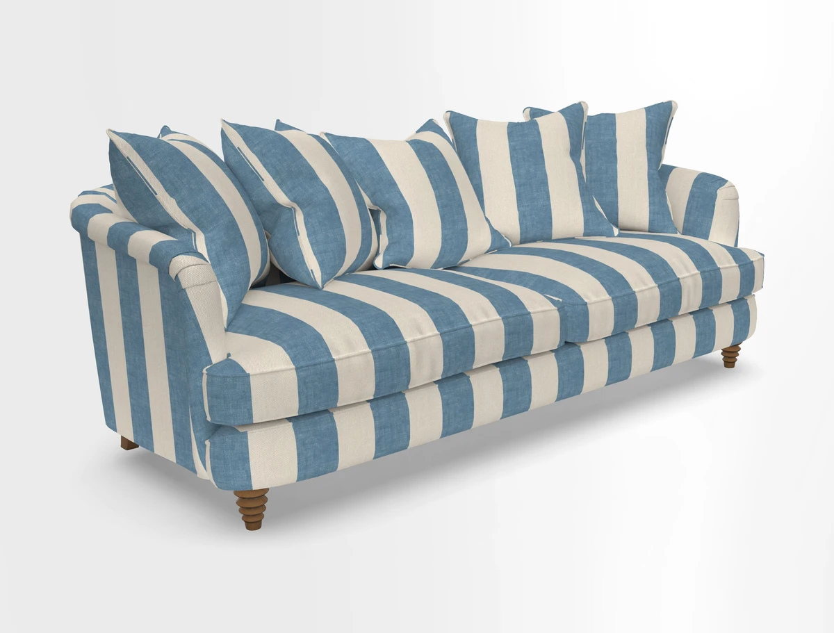 Helmsley Sofa in Mohair Velvet Fir Green with Seat and Back Cushions in RHS Collection Trailing Vine Olive and Small Trailing Ivy Olive