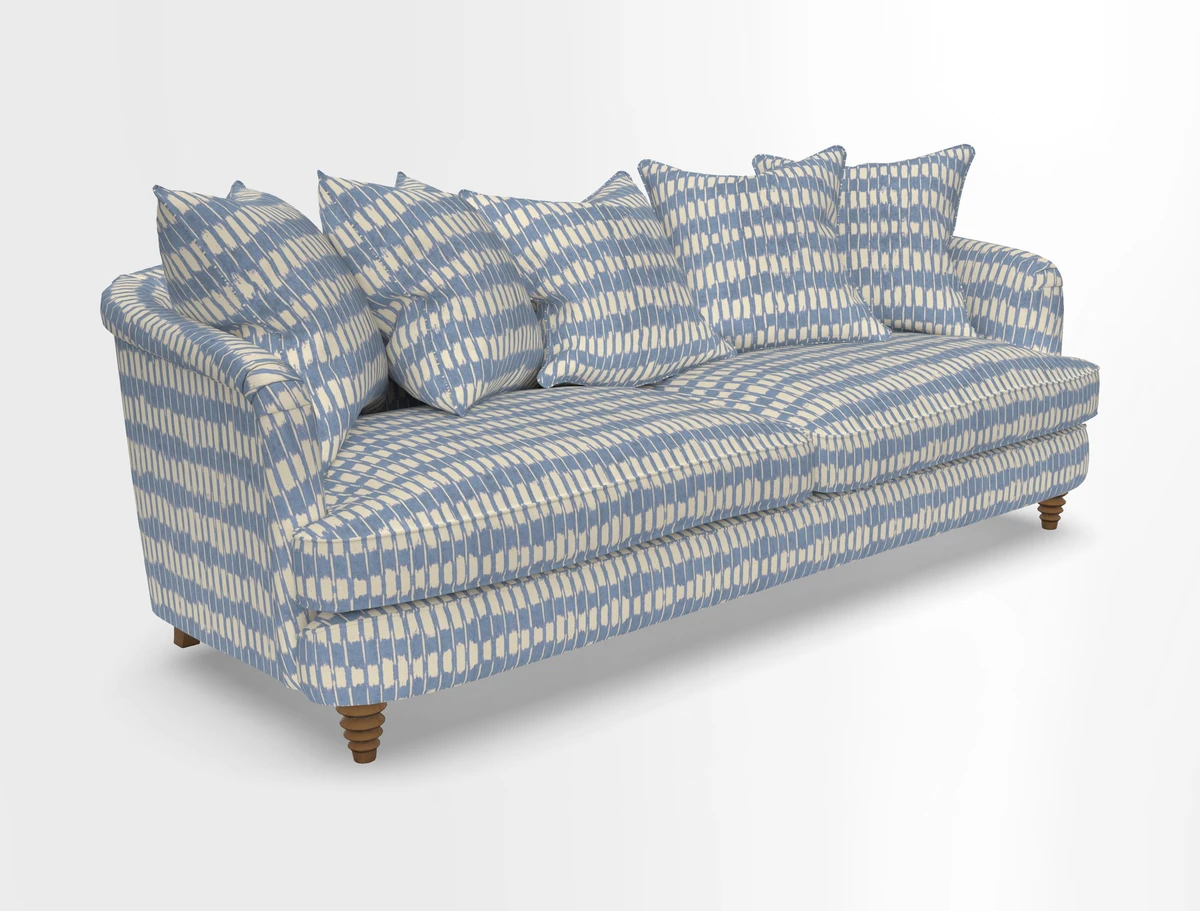 Helmsley Sofa in Mohair Velvet Fir Green with Seat and Back Cushions in RHS Collection Trailing Vine Olive and Small Trailing Ivy Olive