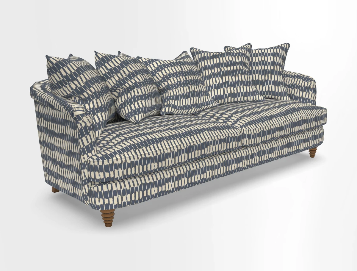 Helmsley Sofa in Mohair Velvet Fir Green with Seat and Back Cushions in RHS Collection Trailing Vine Olive and Small Trailing Ivy Olive