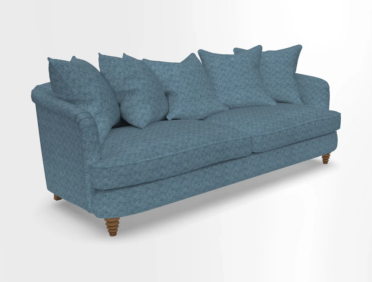 Helmsley Sofa in Mohair Velvet Fir Green with Seat and Back Cushions in RHS Collection Trailing Vine Olive and Small Trailing Ivy Olive