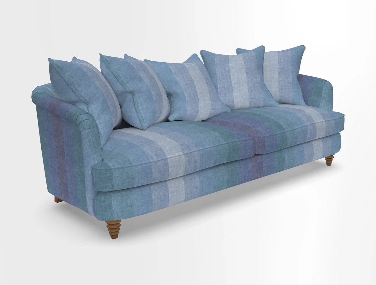 Helmsley Sofa in Mohair Velvet Fir Green with Seat and Back Cushions in RHS Collection Trailing Vine Olive and Small Trailing Ivy Olive