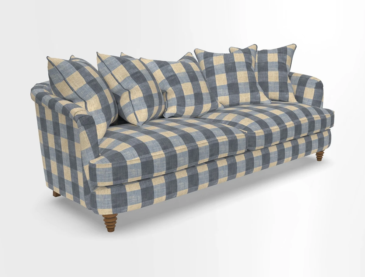 Helmsley Sofa in Mohair Velvet Fir Green with Seat and Back Cushions in RHS Collection Trailing Vine Olive and Small Trailing Ivy Olive