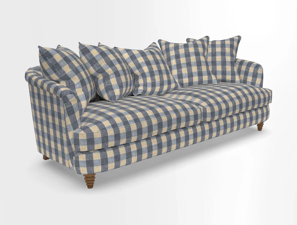 Helmsley Sofa in Mohair Velvet Fir Green with Seat and Back Cushions in RHS Collection Trailing Vine Olive and Small Trailing Ivy Olive