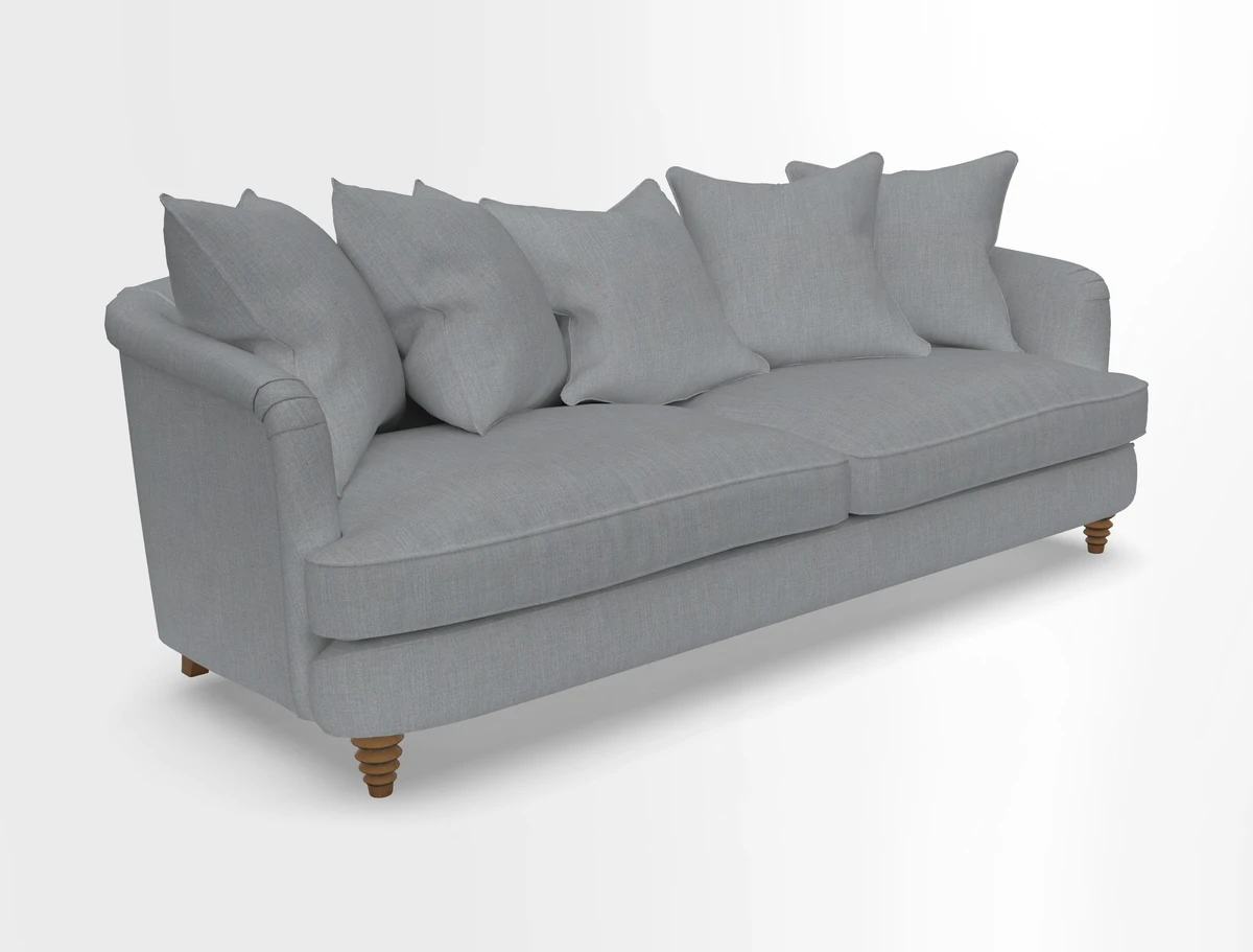 Helmsley Sofa in Mohair Velvet Fir Green with Seat and Back Cushions in RHS Collection Trailing Vine Olive and Small Trailing Ivy Olive