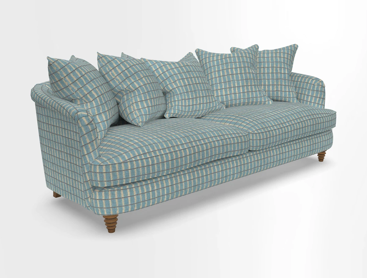 Helmsley Sofa in Mohair Velvet Fir Green with Seat and Back Cushions in RHS Collection Trailing Vine Olive and Small Trailing Ivy Olive