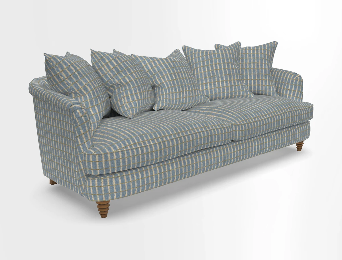 Helmsley Sofa in Mohair Velvet Fir Green with Seat and Back Cushions in RHS Collection Trailing Vine Olive and Small Trailing Ivy Olive
