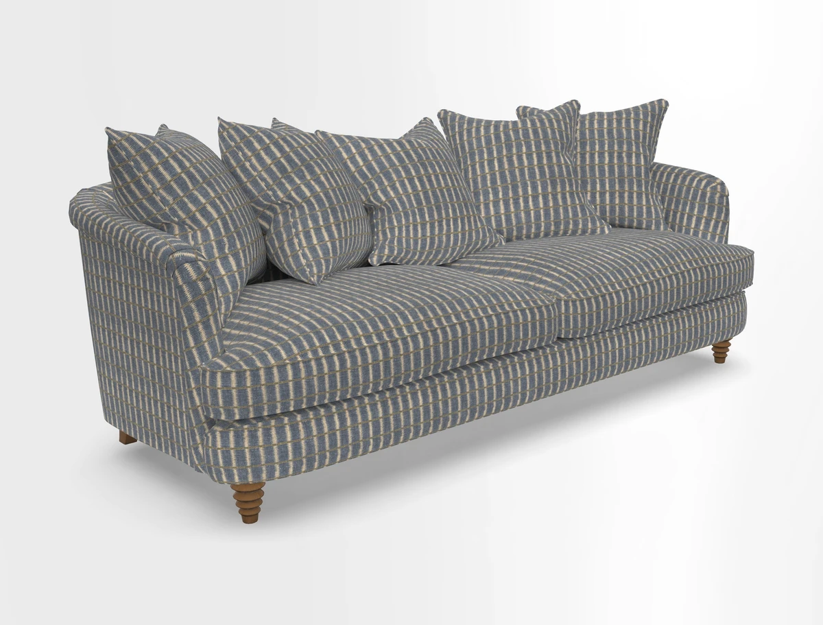 Helmsley Sofa in Mohair Velvet Fir Green with Seat and Back Cushions in RHS Collection Trailing Vine Olive and Small Trailing Ivy Olive