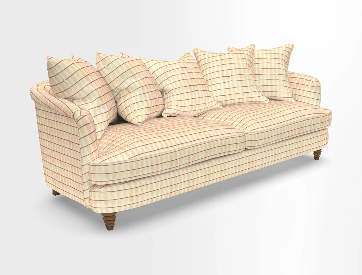 Helmsley Sofa in Mohair Velvet Fir Green with Seat and Back Cushions in RHS Collection Trailing Vine Olive and Small Trailing Ivy Olive