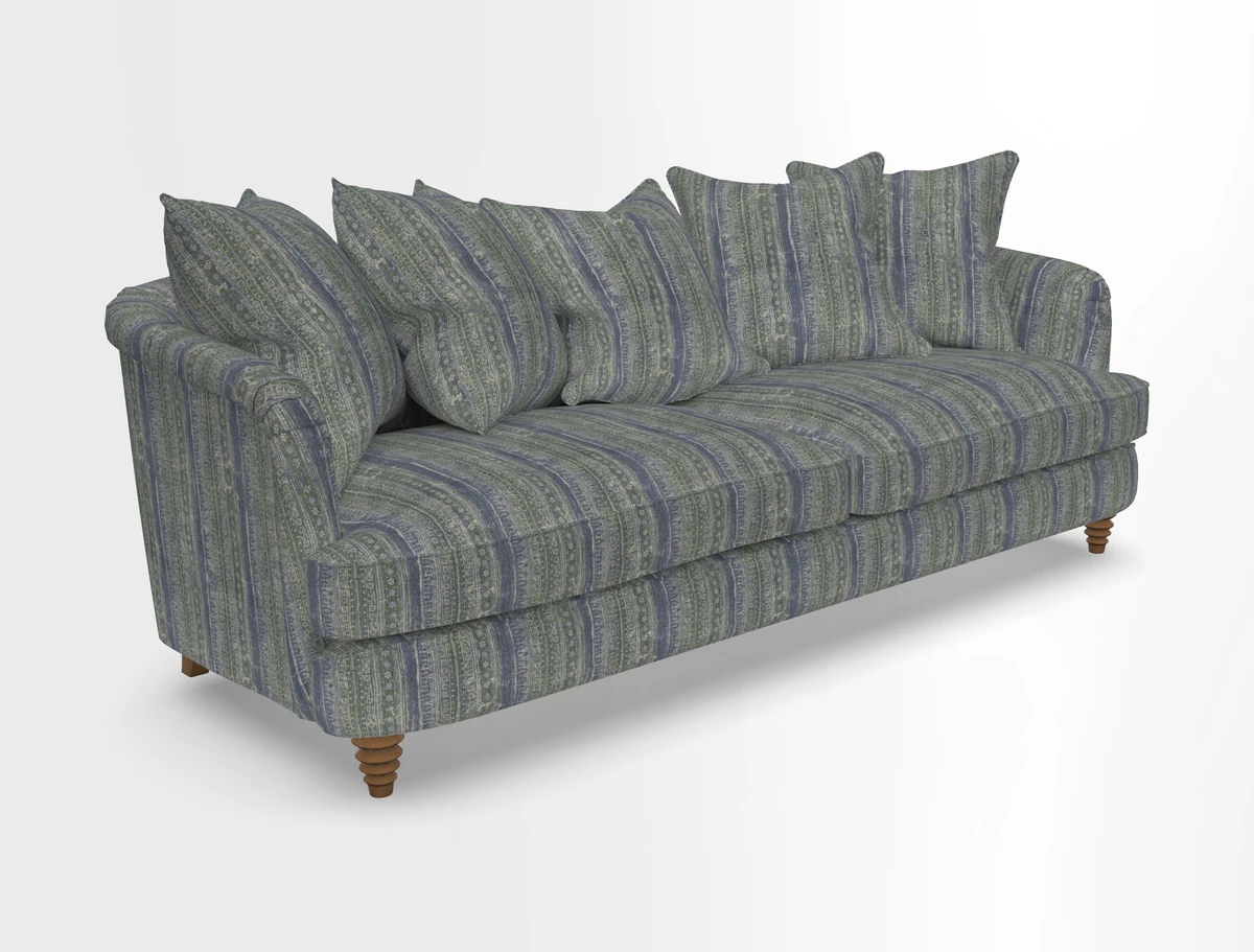 Helmsley Sofa in Mohair Velvet Fir Green with Seat and Back Cushions in RHS Collection Trailing Vine Olive and Small Trailing Ivy Olive