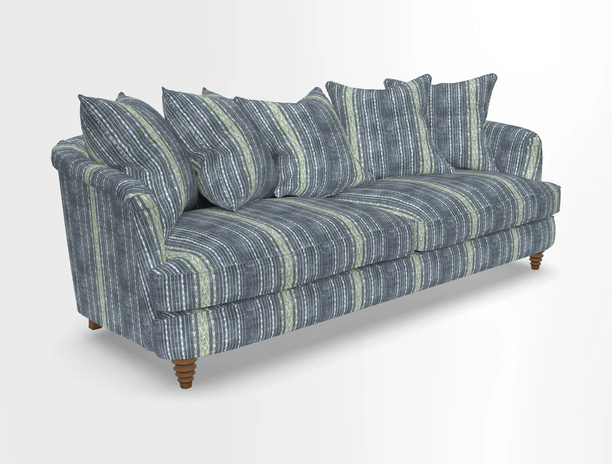 Helmsley Sofa in Mohair Velvet Fir Green with Seat and Back Cushions in RHS Collection Trailing Vine Olive and Small Trailing Ivy Olive