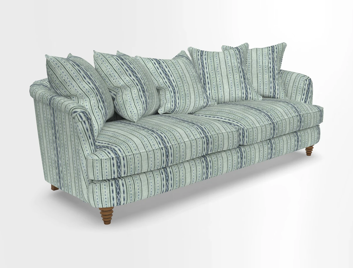 Helmsley Sofa in Mohair Velvet Fir Green with Seat and Back Cushions in RHS Collection Trailing Vine Olive and Small Trailing Ivy Olive