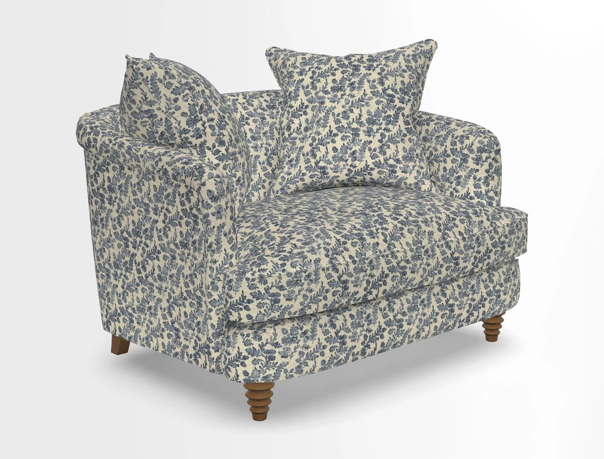 Helmsley Snuggler in V&A Threads of India Opulent Velvets Forest Creatures Hunter piping in Swiss Velvet Olive and scatter in Stockport Stripe Flame