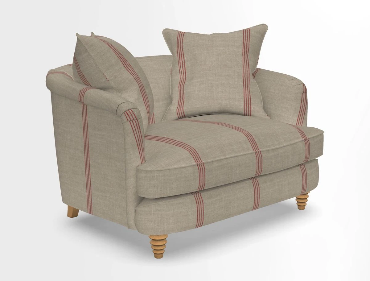 Helmsley Snuggler in V&A Threads of India Opulent Velvets Forest Creatures Hunter piping in Swiss Velvet Olive and scatter in Stockport Stripe Flame
