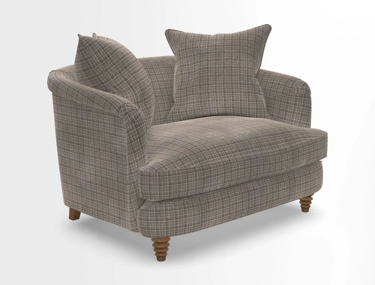 Helmsley Snuggler in V&A Threads of India Opulent Velvets Forest Creatures Hunter piping in Swiss Velvet Olive and scatter in Stockport Stripe Flame